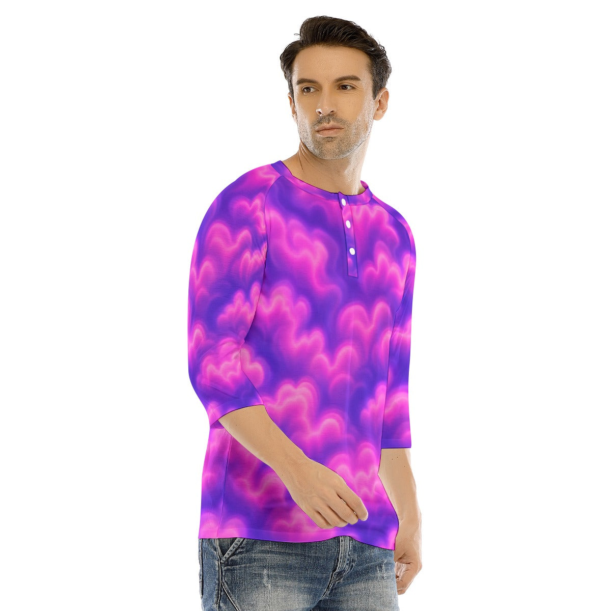Men's Bracelet Sleeve T-shirt With Button Closure - view 2