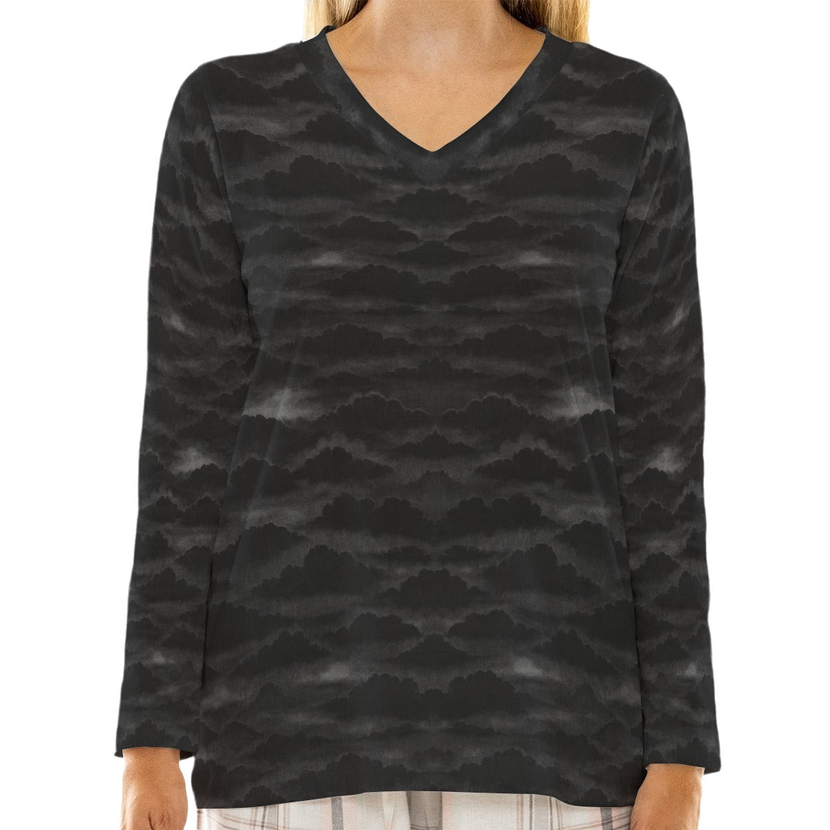 Women's Loose V-Neck T-Shirt With Long Sleeve