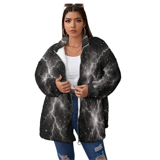 Unisex Borg-Fleece Stand-Up Collar Zip Coat — Plus Size - view 1