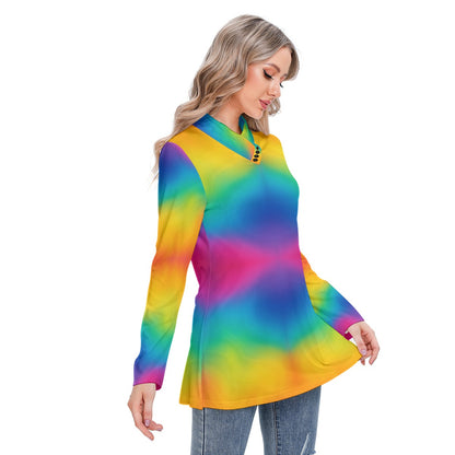 Women's Long-sleeved Heap-neck Slim Casual Tunic Blouse