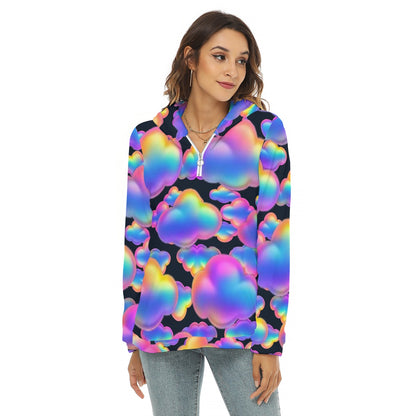 Women's Borg Fleece Hoodie With Half Zip