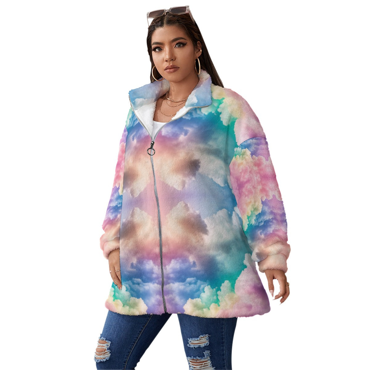 Unisex Borg Fleece Stand-up Collar Coat With Zipper Closure(Plus Size)