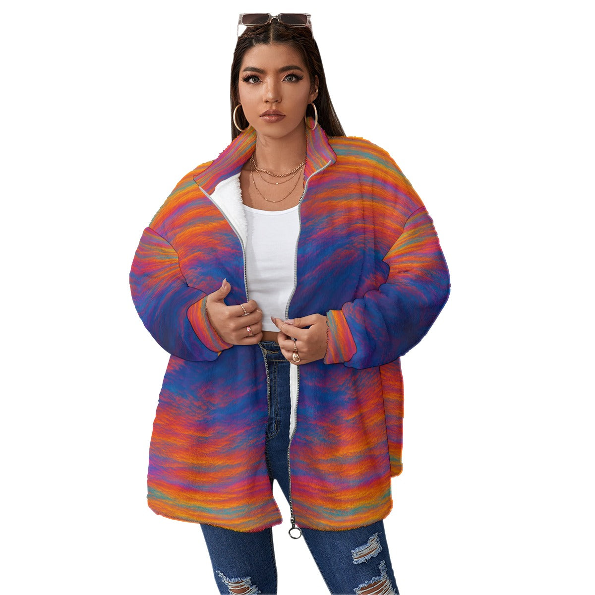 Unisex Borg Fleece Stand-up Collar Coat With Zipper Closure(Plus Size)