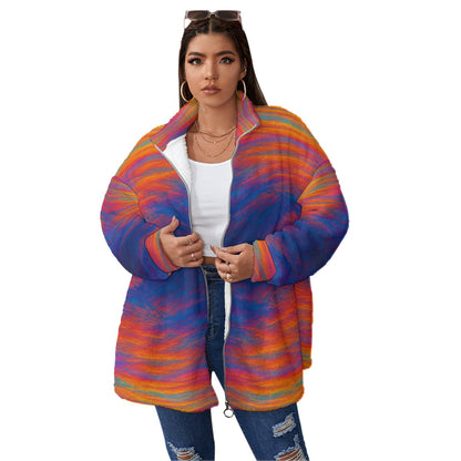 Unisex Borg Fleece Stand-up Collar Coat With Zipper Closure(Plus Size)