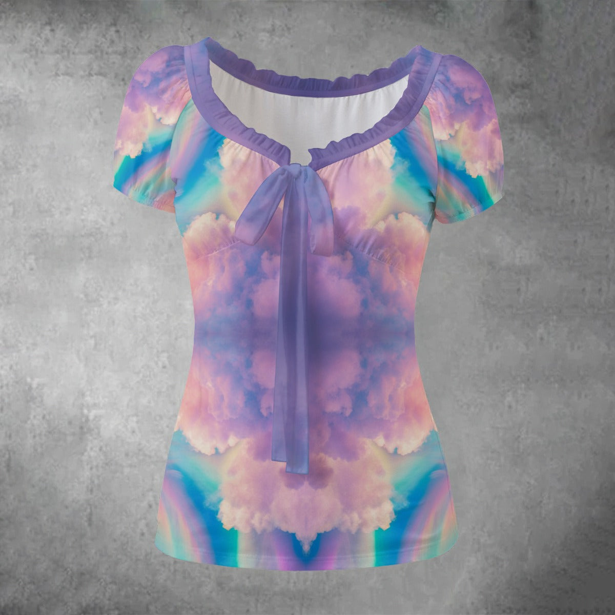 All-over print Women's Puff Sleeve Pleated Shirt
