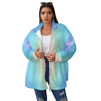 Unisex Borg Fleece Stand-up Collar Coat With Zipper Closure(Plus Size)