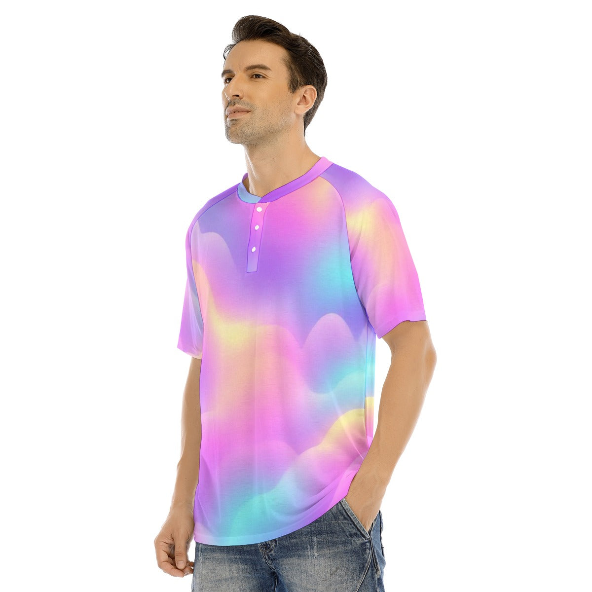 Men's Raglan Sleeve T-shirt With Button Closure