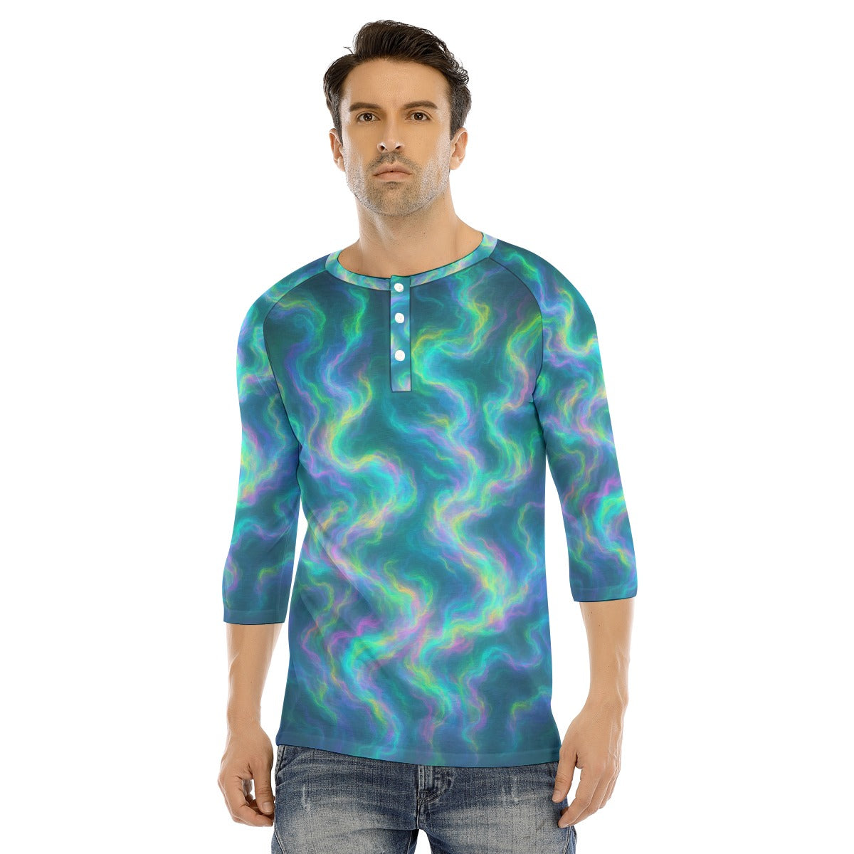 Men's Bracelet Sleeve T-shirt With Button Closure - view 1