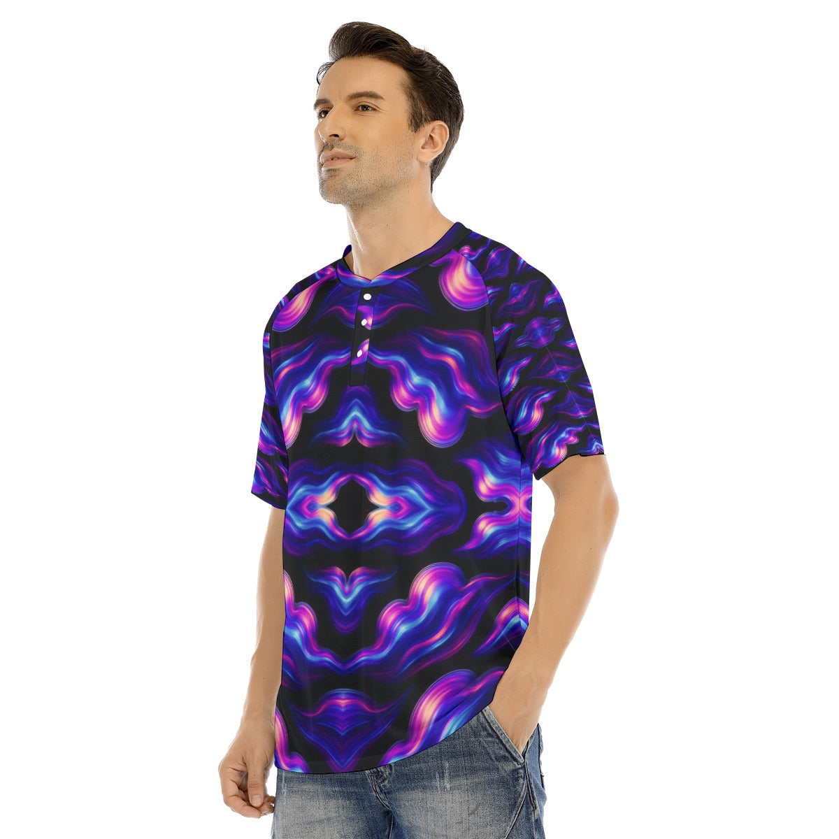 Men's Raglan Sleeve T-shirt With Button Closure