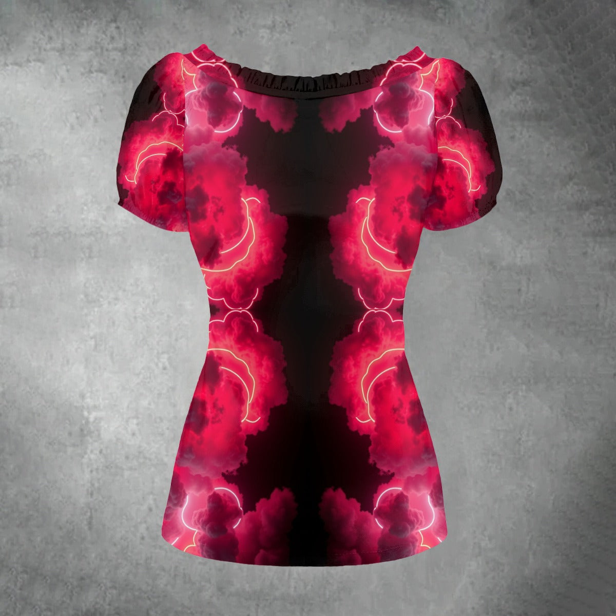 All-over print Women's Puff Sleeve Pleated Shirt