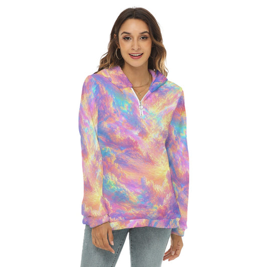 Women's Borg Fleece Hoodie With Half Zip