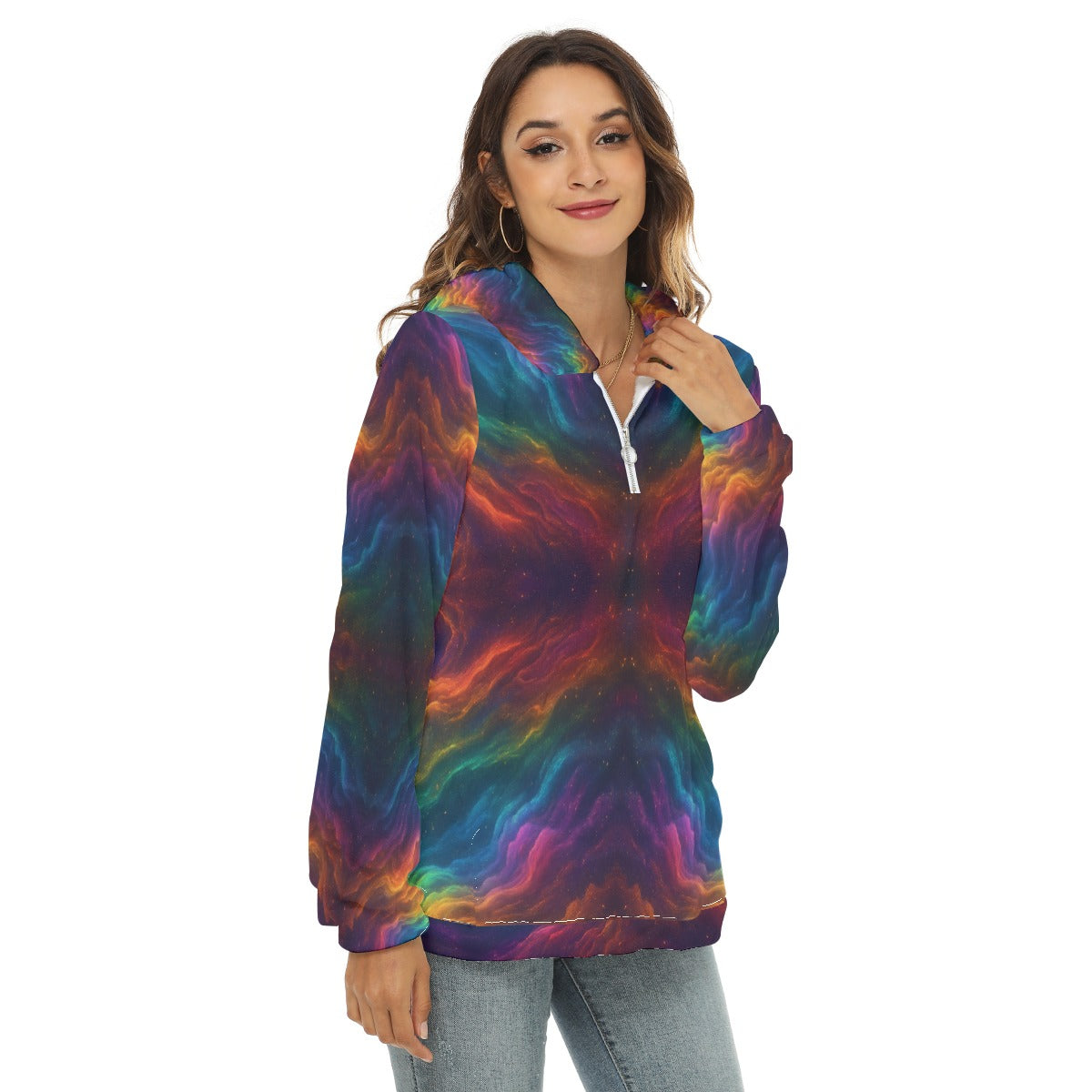 Women's Borg Fleece Hoodie With Half Zip
