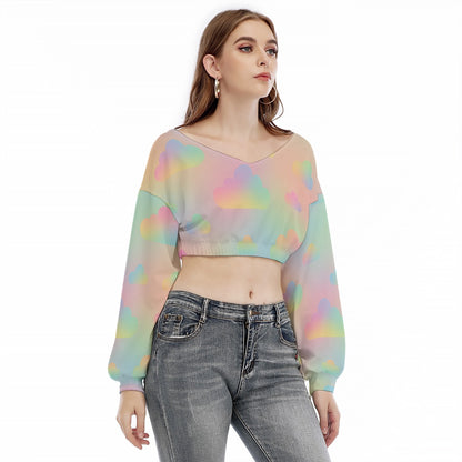 Women's V-neck Long Sleeve Cropped Sweatshirt