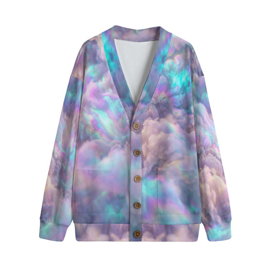Unisex V-neck Knitted Fleece Cardigan With Button Closure
