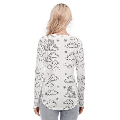 Women's Raglan Sleeves U-Shaped Hem Long Sleeves Blouse