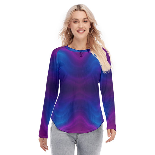 Women's Raglan Sleeves U-Shaped Hem Long Sleeves Blouse