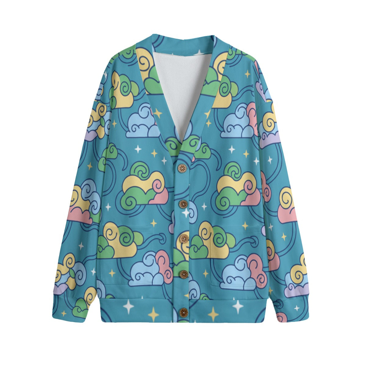 Unisex V-neck Knitted Fleece Cardigan With Button Closure