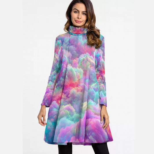 Women's High Neck Dress With Long Sleeve
