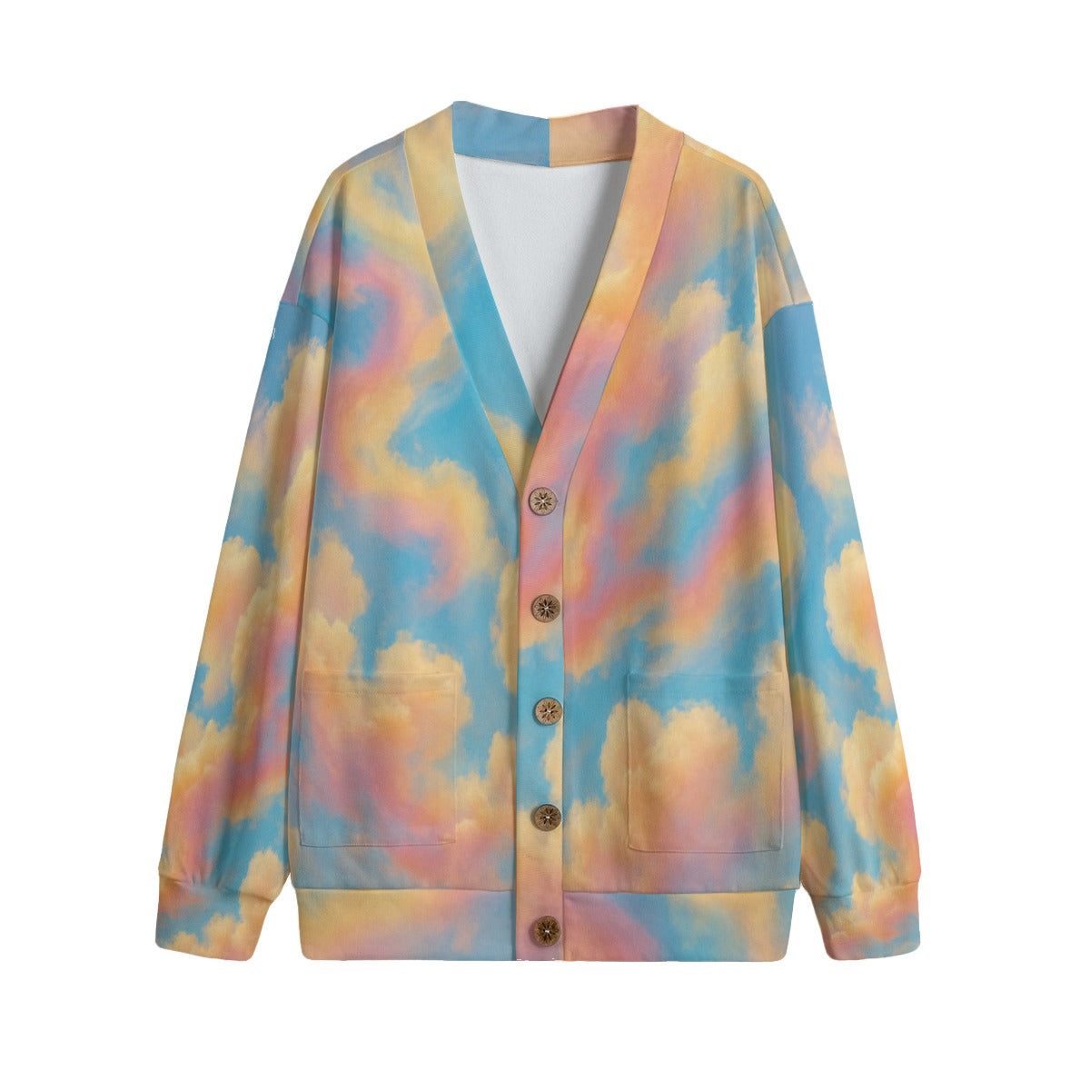 Unisex V-neck Knitted Fleece Cardigan With Button Closure