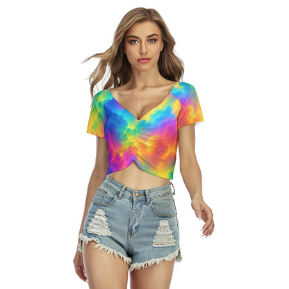 Women's Raglan Drawstring Front Crop Tee
