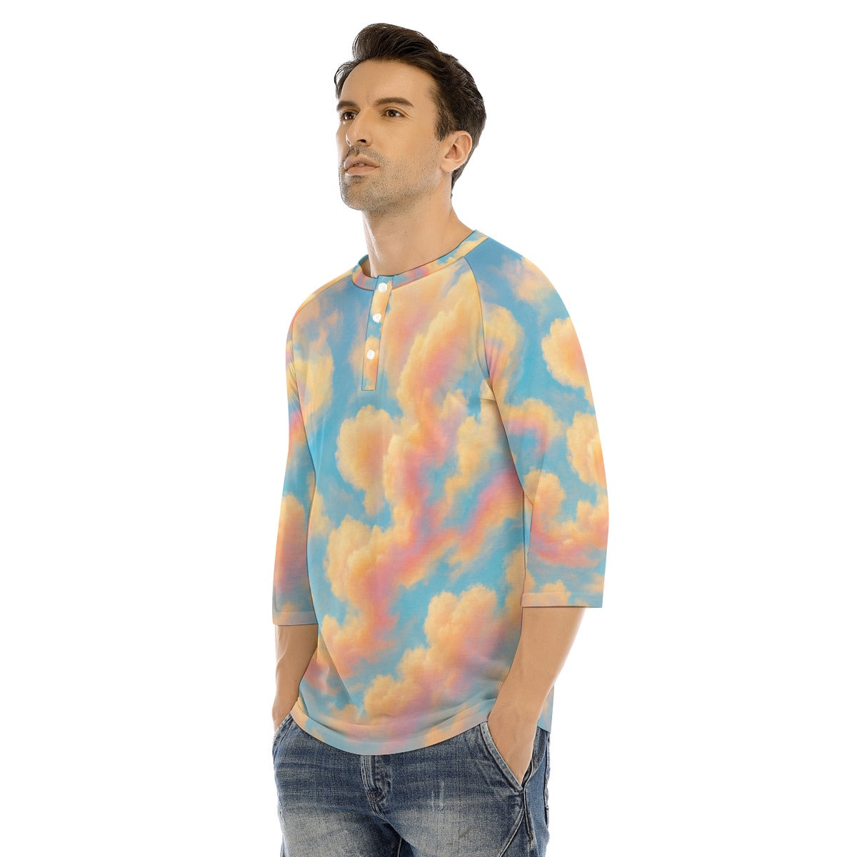 Men's Bracelet Sleeve T-shirt With Button Closure - view 3