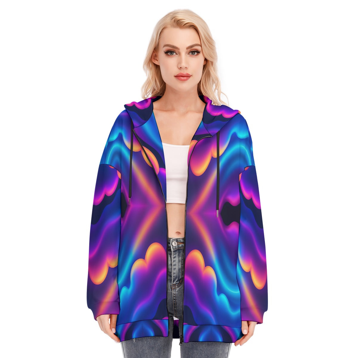Women's Long Hoodie With Zipper Closure