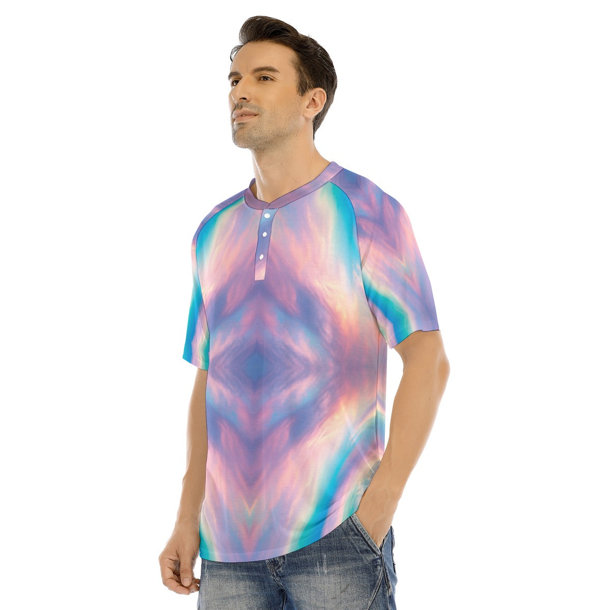 Men's Raglan Sleeve T-shirt With Button Closure