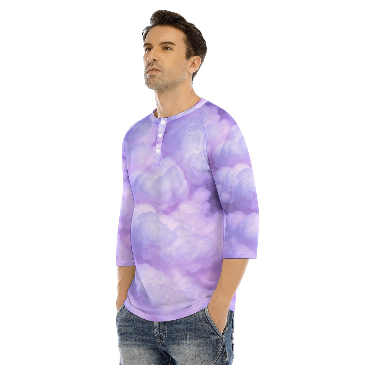 Men's Bracelet Sleeve T-shirt With Button Closure - view 3