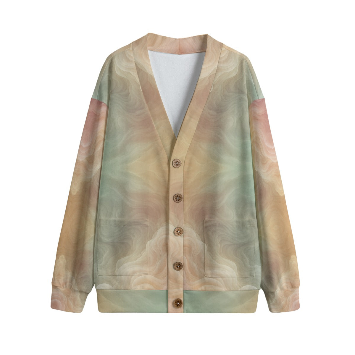 Unisex V-neck Knitted Fleece Cardigan With Button Closure