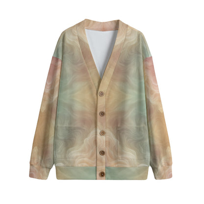 Unisex V-neck Knitted Fleece Cardigan With Button Closure