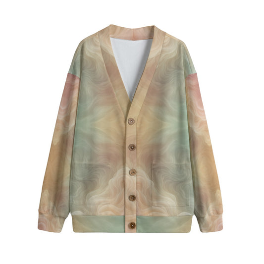 Unisex V-neck Knitted Fleece Cardigan With Button Closure