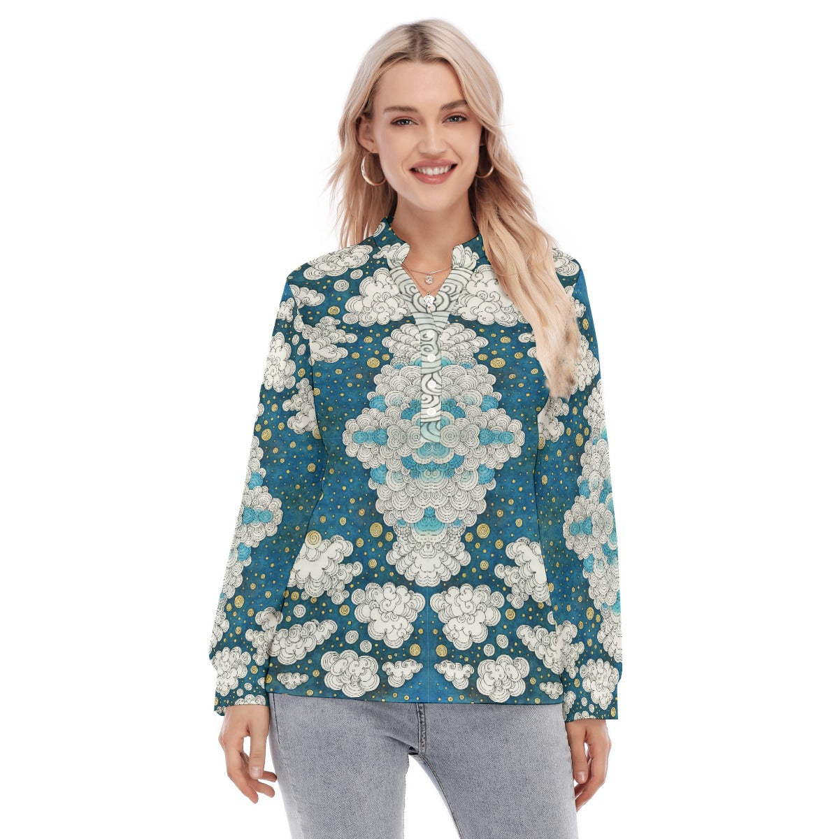 Women's Long Sleeve Blouse With Button Closure