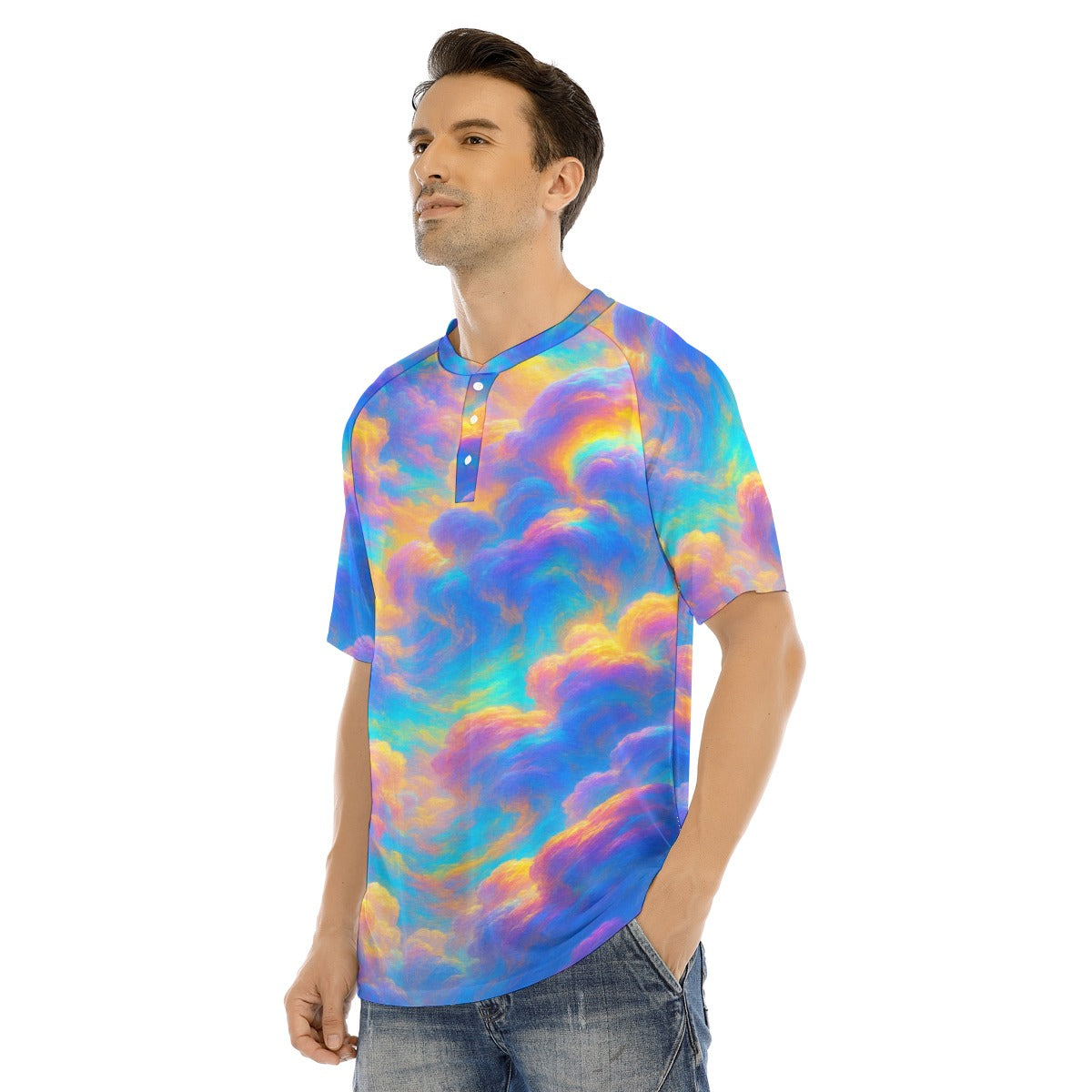 Men's Raglan Sleeve T-shirt With Button Closure