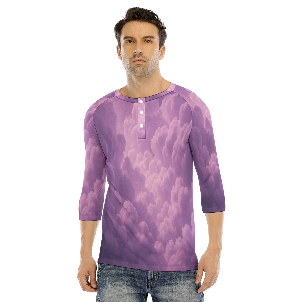 Men's Bracelet Sleeve T-shirt With Button Closure - view 1