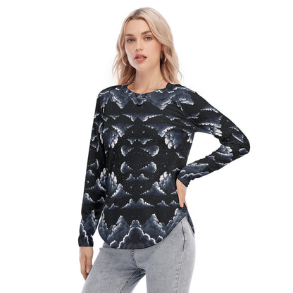 Women's Raglan Sleeves U-Shaped Hem Long Sleeves Blouse