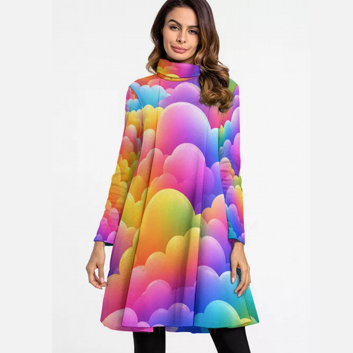 Women's High Neck Dress With Long Sleeve