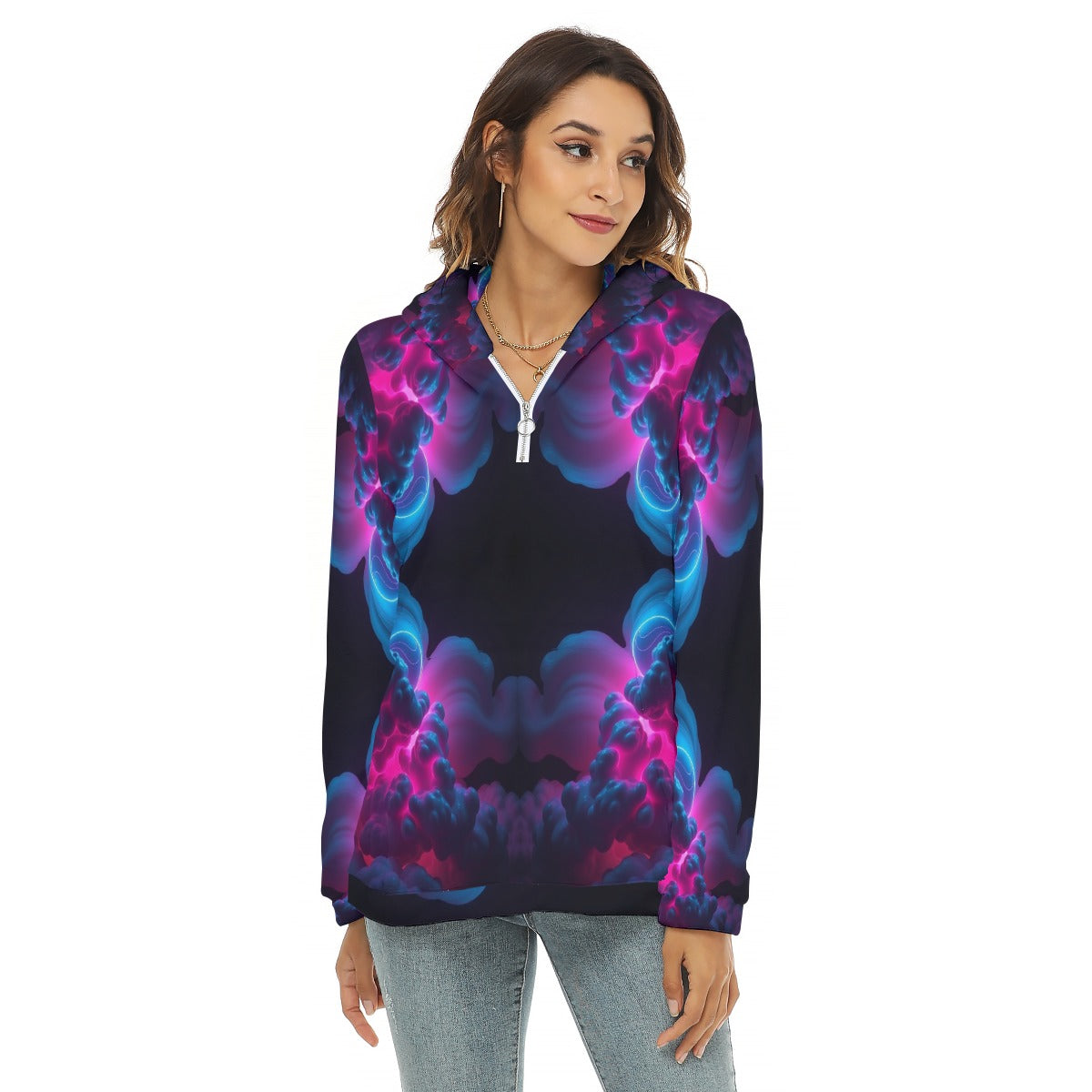 Women's Borg Fleece Hoodie With Half Zip