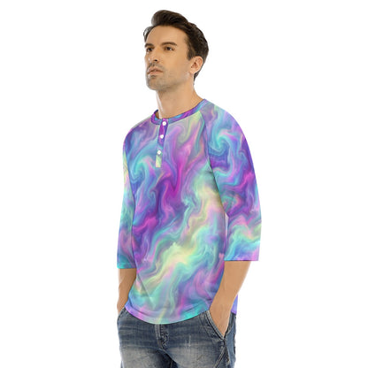 Men's Bracelet Sleeve T-shirt With Button Closure - view 3
