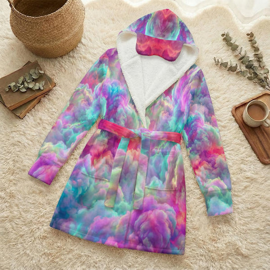 Unisex Flannel Hooded Robe With Eye Mask