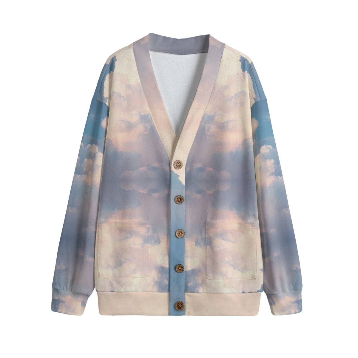 Unisex V-neck Knitted Fleece Cardigan With Button Closure