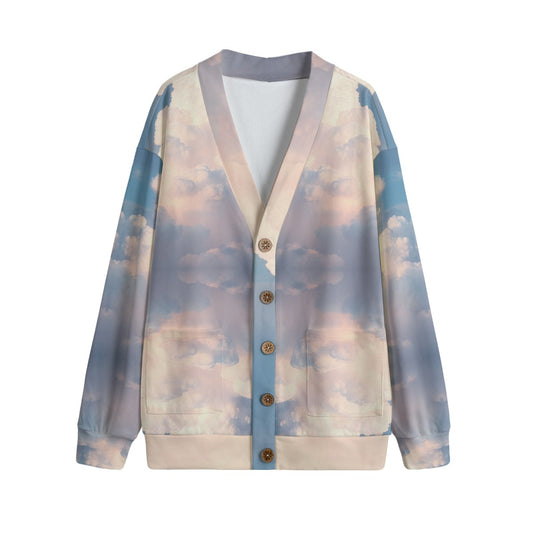 Unisex V-neck Knitted Fleece Cardigan With Button Closure