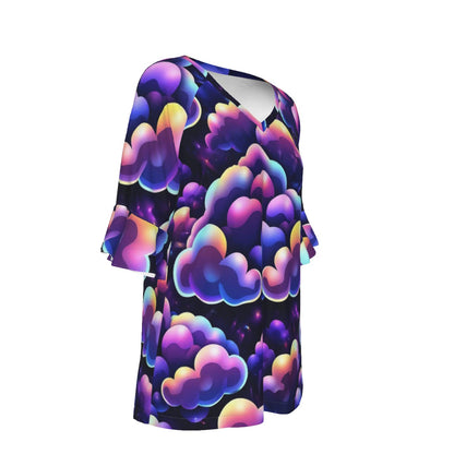 V-neck Women's T-shirt With Bell Sleeve