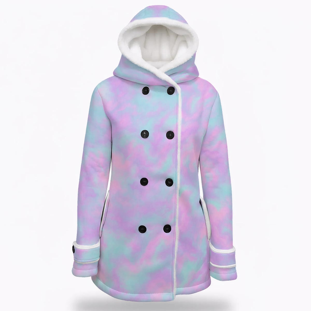 Women's Hooded Double-Breasted Winter Coat With Fleece