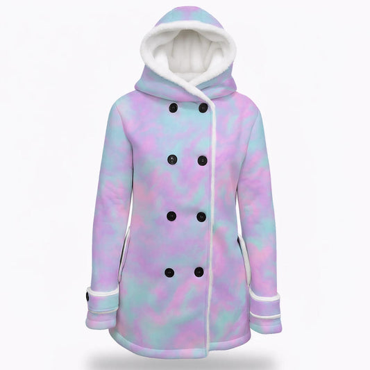 Women's Hooded Double-Breasted Winter Coat With Fleece