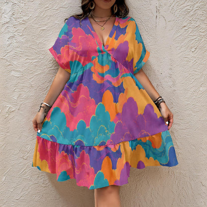 Women's Floral V-Neck Short Sleeve Dress by O’Nimbus
