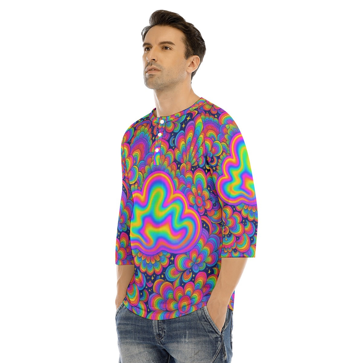 Men's Bracelet Sleeve T-shirt With Button Closure - view 3