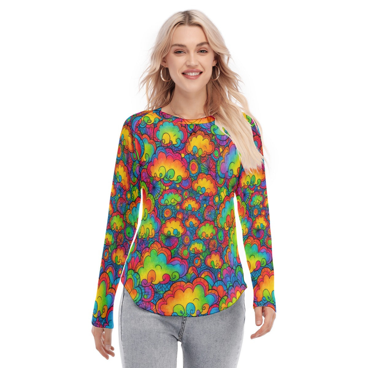 Women's Raglan Sleeves U-Shaped Hem Long Sleeves Blouse