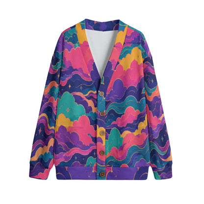 Unisex V-neck Knitted Fleece Cardigan With Button Closure