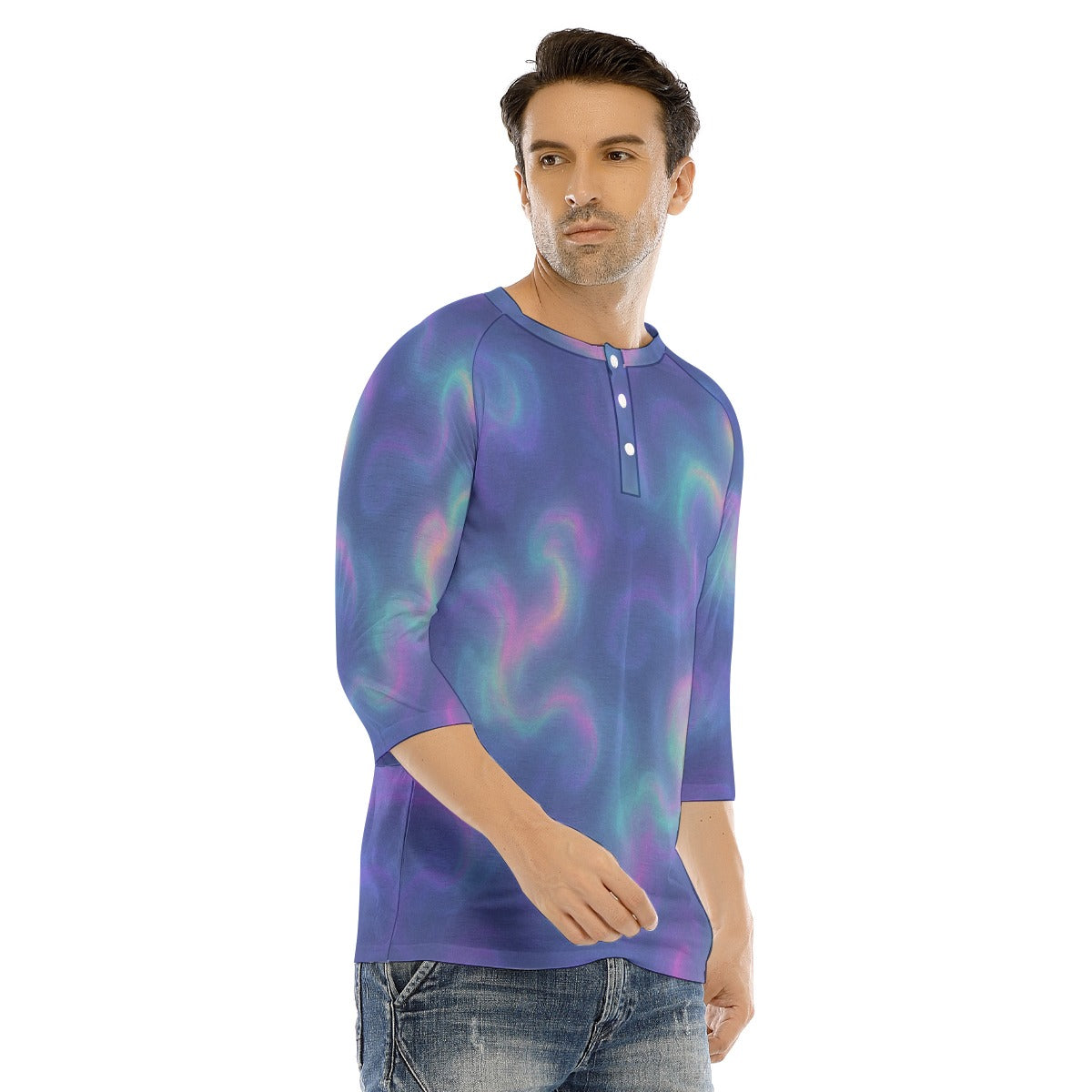 Men's Bracelet Sleeve T-shirt With Button Closure - view 2