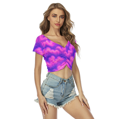 Women's Raglan Drawstring Front Crop Tee